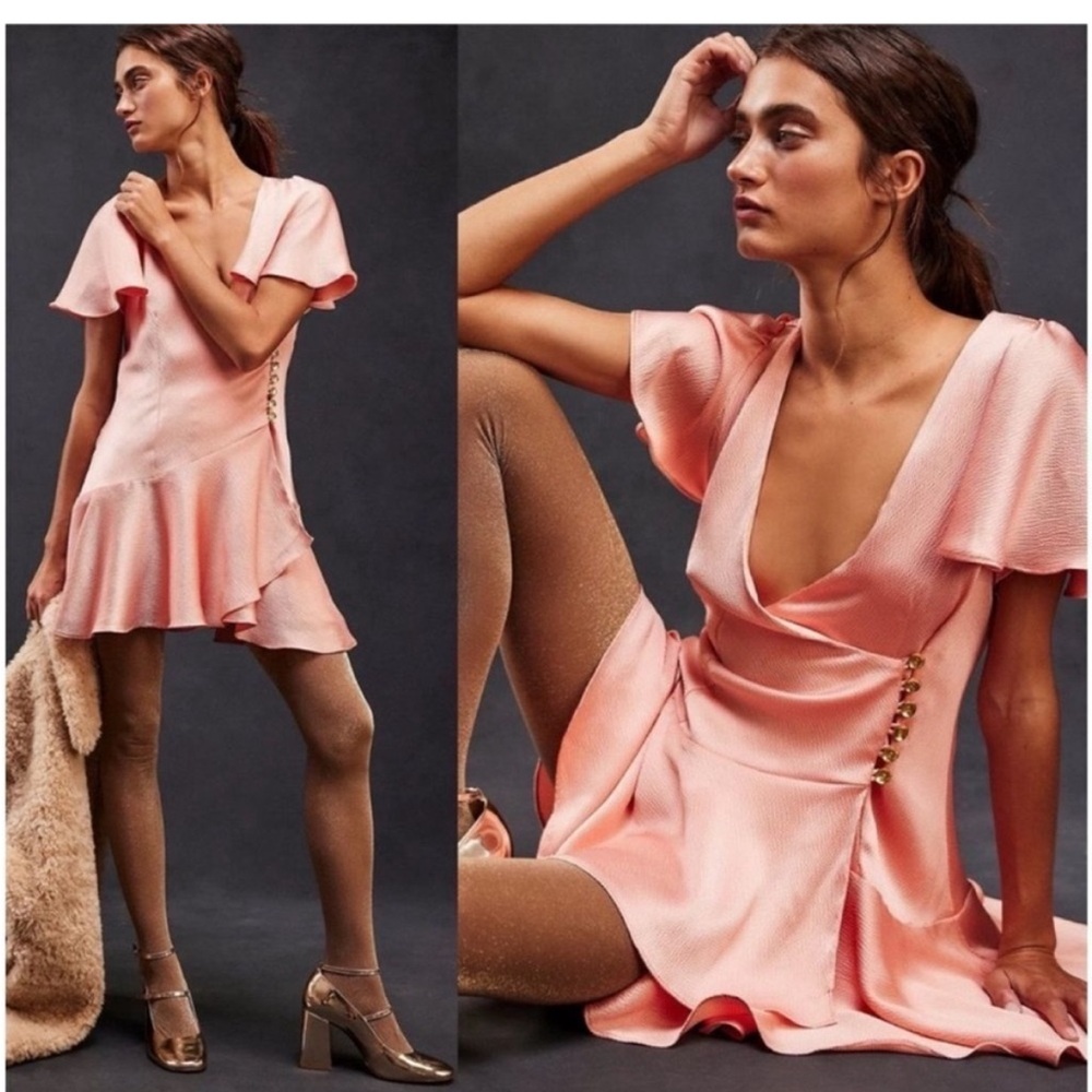 Free People Peach Satin Wrap Dress
